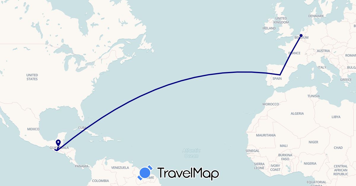 TravelMap itinerary: driving in Belgium, Spain, Guatemala (Europe, North America)